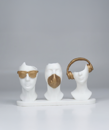 Three Wise Heads Figurine Set | White & Gold Aesthetic Home Décor
