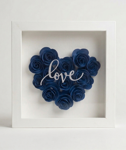 Blue Rose Heart Shadow Box Frame